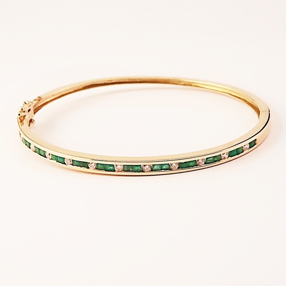 14K Gold Diamond and Emerald Bangle Bracelet - make an offer - Picture 3 of 15